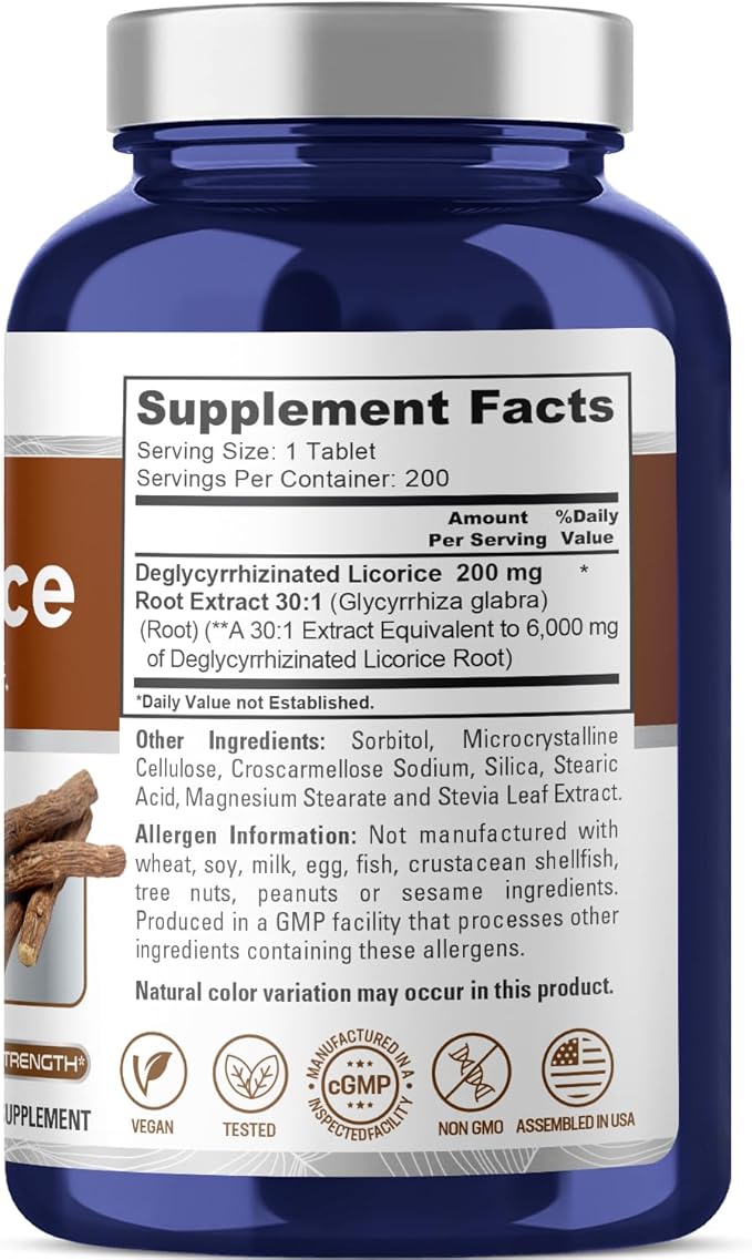 NusaPure DGL Deglycyrrhizinated Licorice 6,000 mg 200 Chewable Tabs, Vegan, Non-GMO Supplement