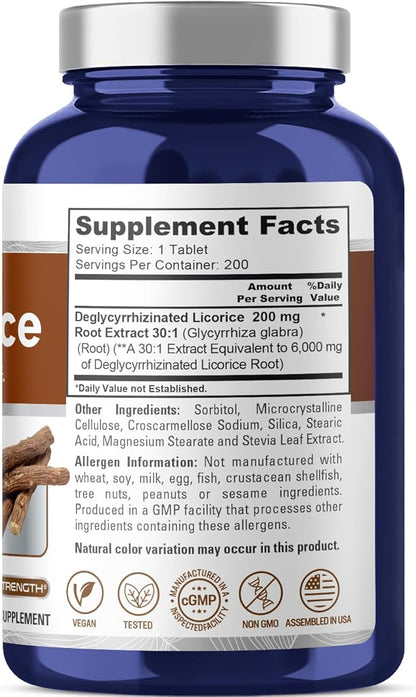 NusaPure DGL Deglycyrrhizinated Licorice 6,000 mg 200 Chewable Tabs, Vegan, Non-GMO Supplement