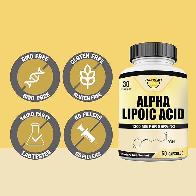 Alpha Lipoic Acid Capsules 1300mg Per Serving - 30 Servings Per Bottle - Antioxidant Support for Overall Health