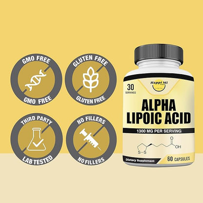 Alpha Lipoic Acid Capsules 1300mg Per Serving - 30 Servings Per Bottle - Antioxidant Support for Overall Health