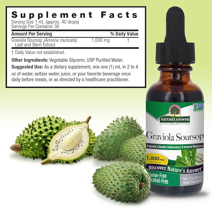 Nature's Answer Graviola Soursop Extract Alcohol Free 1 Ounce Extract