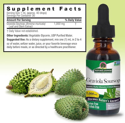 Nature's Answer Graviola Soursop Extract Alcohol Free 1 Ounce Extract