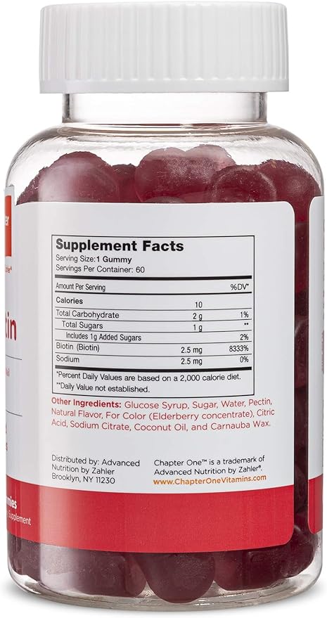 Zahler Chapter One Biotin Gummies, Hair Skin and Nails Fortifying Biotin, Certified Kosher, 60 Flavored Gummies