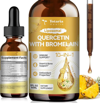Liposomal Quercetin with Bromelain Liquid Drops - High Absorption Quercetin 1000mg & Bromelain 500mg Plus Elderberry,Vitamin C,Zinc for Immune & Antioxidant & Heart & Bone Support- 2 Fl Oz