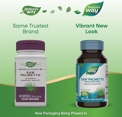 Nature's Way Saw Palmetto Premium Extract, Prostate Health Support for Men*, 160 mg per Serving, 60 Softgels (Packaging May Vary)