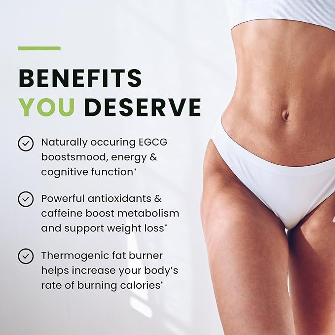 Green Tea Weight Loss Pills for Women & Men | 45% EGCG | Stomach Fat Burner, Metabolism Booster & Appetite Suppressant | Green Tea Fat Burner Diet Pills | Vegan Weight Loss Supplements | 60 Ct