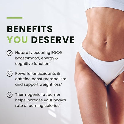 Green Tea Weight Loss Pills for Women & Men | 45% EGCG | Stomach Fat Burner, Metabolism Booster & Appetite Suppressant | Green Tea Fat Burner Diet Pills | Vegan Weight Loss Supplements | 60 Ct