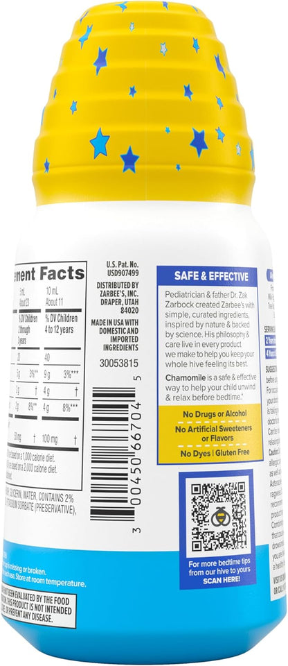 Zarbee's Gentle Bedtime Liquid for Kids - Melatonin-Free Blend of Natural Honey, Lemon, and Chamomile Helps Children Unwind and Relax to Prepare for Sleep, 4oz