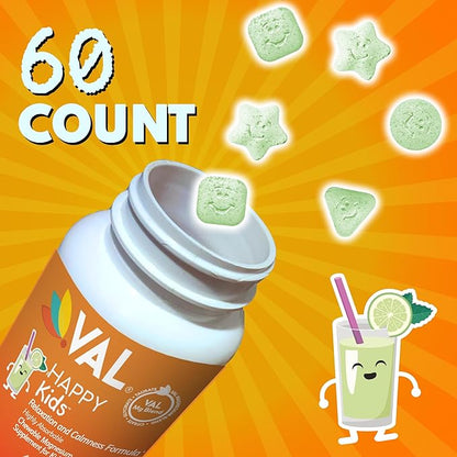 VAL Magnesium for Kids | High-Absorption Magnesium for Calm, Relaxation & Focus | Mg Glycinate, Citrate & Taurate | with Vitamin B6, D & C | Sugar-Free, Non-GMO | Lemonade | 60 Chewable Tablets