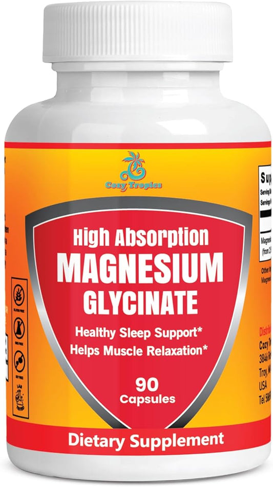 Pure Magnesium Glycinate Supplement - High Absorption, Vegan, Non-GMO Capsules for Stress Relief, Muscle, Nerve & Sleep Support, Energy Boost, Bone Health - Easy-to-Swallow - 90 Capsules