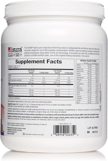 Natural Factors Total Body Collagen, Bioactive Peptides Powder for Healthy Skin, Hair & Joints, Pomegranate, 500 g