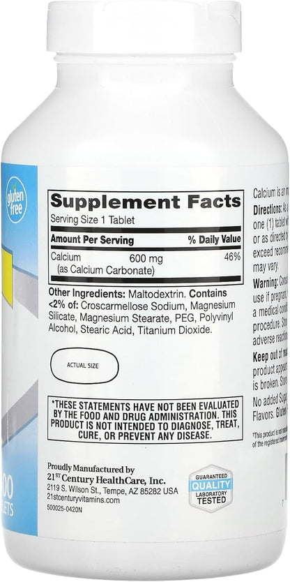 21st Century Calcium Supplement, 600 mg, 400 Count