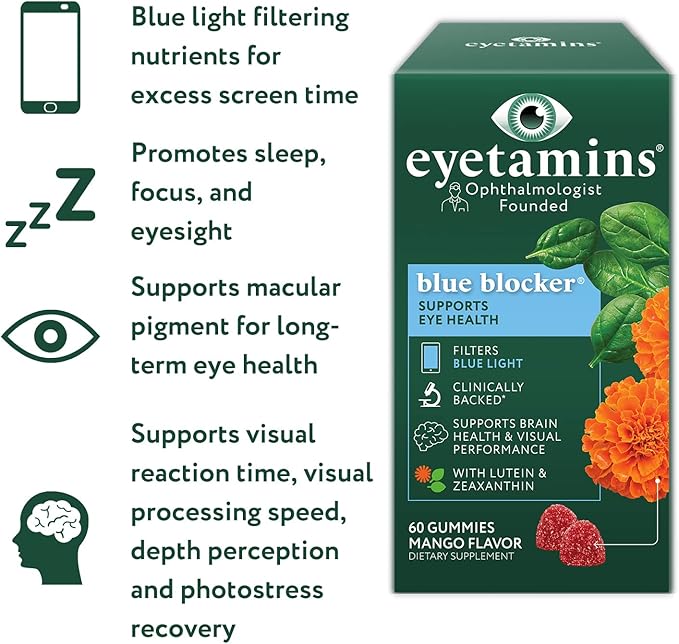 Blue Blocker® Eye Health - 60 Lutein Gummies - Ophthalmologist-Developed - Support Vision, Filter Blue Light & Help Eye Strain - Promotes Sleep, Focus Eyesight – Vegan & Non-GMO Formula