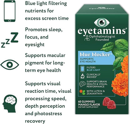 Blue Blocker® Eye Health - 60 Lutein Gummies - Ophthalmologist-Developed - Support Vision, Filter Blue Light & Help Eye Strain - Promotes Sleep, Focus Eyesight – Vegan & Non-GMO Formula