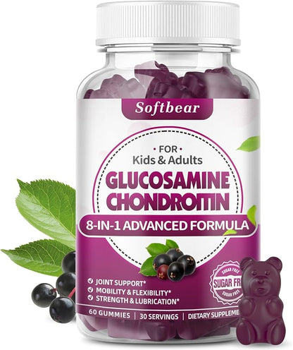softbear Glucosamine Chondroitin Gummies, Sugar Free Glucosamine Chondroitin MSM with Elderberry Turmeric Supplement Support Joint Antioxidant, Elderberry Flavored 120 Count