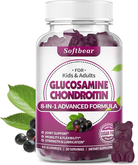softbear Glucosamine Chondroitin Gummies, Sugar Free Glucosamine Chondroitin MSM with Elderberry Turmeric Supplement Support Joint Antioxidant, Elderberry Flavored 120 Count