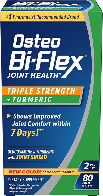 Osteo Bi-Flex Triple Strength Glucosamine with Turmeric, Joint Health Supplement, Coated Tablets, Original Version, 80 Count