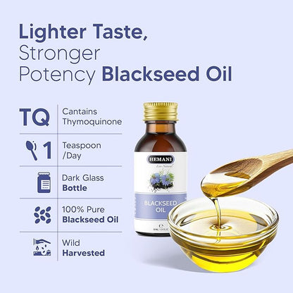Hemani Black Seed Oil 30ml - Pure Premium Cold Pressed Nigella Sativa Black Cumin Oil for Digestive Health, Brain Function, Immune System Support. Natural Source of Thymoquinone