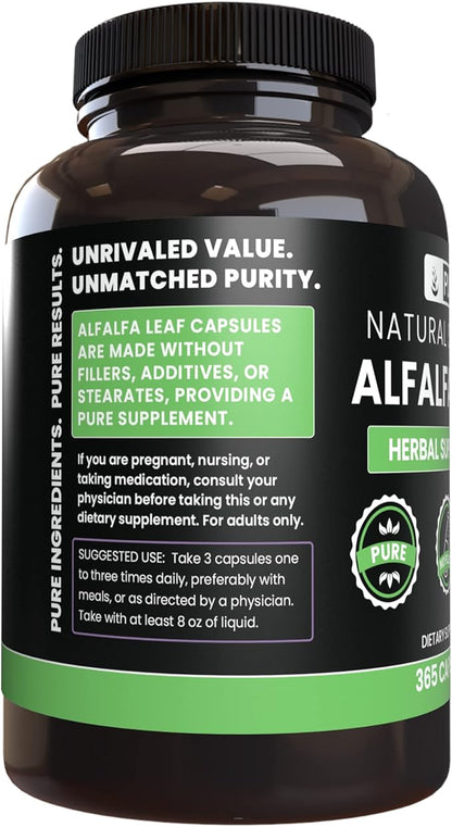 PURE ORIGINAL INGREDIENTS Alfalfa Leaf (365 Capsules) No Magnesium Or Rice Fillers, Always Pure, Lab Verified