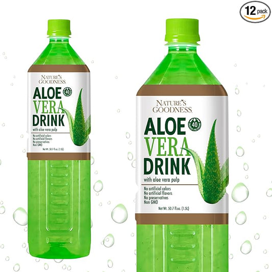 Nature's Goodness Aloe Vera Drink with Pulp -12 Pack Case - 50.7 Fl Oz (1.5 L) Each - Total 18 Liters - Refreshing Beverage with Real Aloe Vera Juice