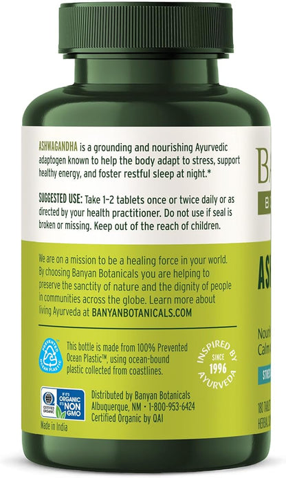 Banyan Botanicals Ashwagandha Tablets – Organic Ashwagandha Root – Renowned Herbal Adaptogen for Natural Energy Support and Stress Support* – 180 Tablets – Non-GMO Sustainably Sourced Vegan