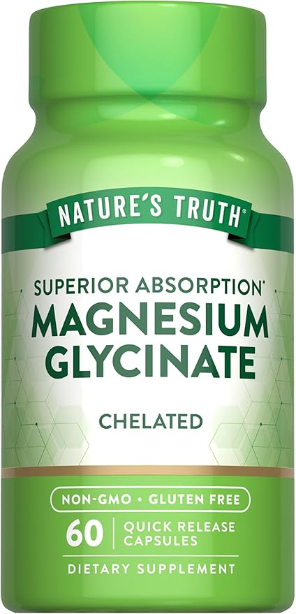 Nature's Truth Magnesium Glycinate Capsules | 200mg | 60 Count | Chelated Superior Absorption Formula | Non-GMO & Gluten Free Supplement