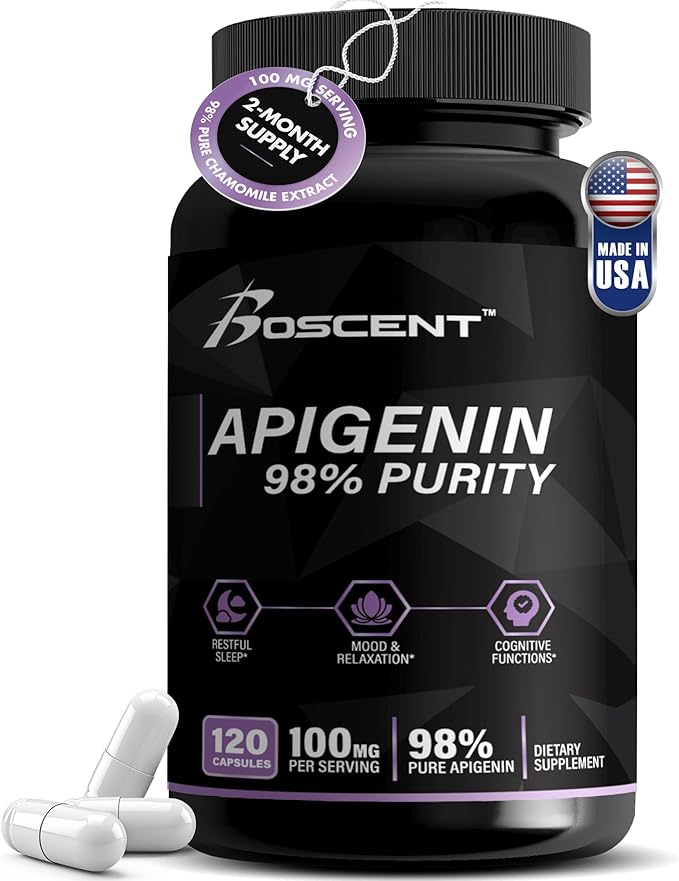 Apigenin Supplement 100mg from Chamomile Extract 120 Count - 98% purity- Apigenin Supplement for Sleep, Mood, Cognition, Prostate health - Excellent sleep aid, Non-GMO, No Fillers - 4-Month Supply