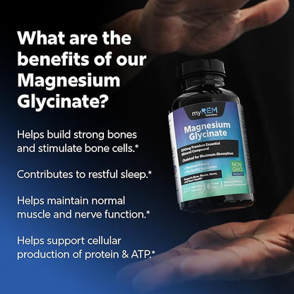 Magnesium Glycinate, 500mg Premium Essential Mineral Compound, Chelated for Maxium Absorbtion, Supports Bone, Muscle, Nerve, and Heart Health (60 Servings)