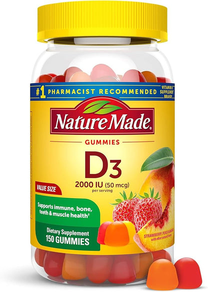 Nature Made Vitamin D3 2000 IU (50 mcg) per serving, Dietary Supplement for Bone, Teeth, Muscle and Immune Health Support, 150 Gummies, 75 Day Supply