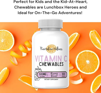 Vitamin C Chewables | 500 mg Vitamin C as Ascorbic Acid per Serving | Berry Blast Flavor | 60 Servings