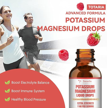 (2 Packs) Potassium Magnesium Supplement Liquid Drops - 200mg Potassium & 600mg Triple Complex Magnesium Glycinate Liquid Citrate Oil High Absorption Potasio Support Bone, Muscle, Leg Cramps