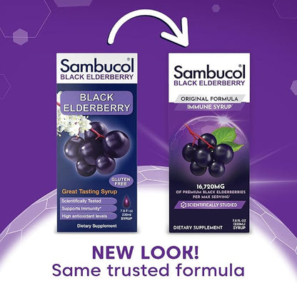 Sambucol Black Elderberry Syrup - Sambucus Syrup, Black Elderberry Liquid, Immune Support for Kids and Adults, High Antioxidants, Gluten Free - Original Formula, 7.8 Fl Oz, 2-Pack