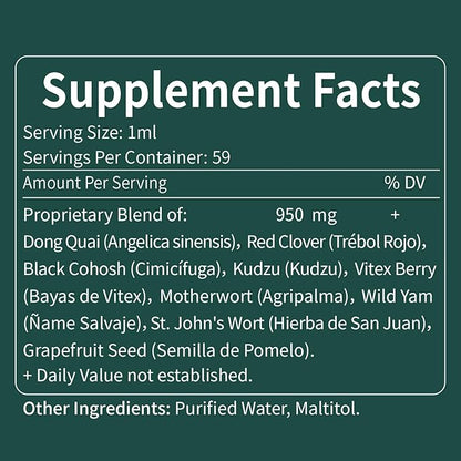 Dong Quai (Angelica Ainensis) Drops for Women, Menopause Relief & PMS Support with Red Clover Black Cohosh Herbal Extract, Natural Liquid Supplement for Hot Flashes, Night Sweats. 2oz