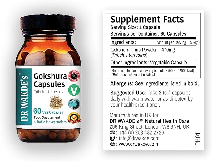 DR WAKDE'S Gokshura Capsules (Tribulus terrestris) - 60 Veg Caps | 100% Pure, All-Natural Supplement | Vegan, Plant-Based, Supports Vitality and Urinary Health
