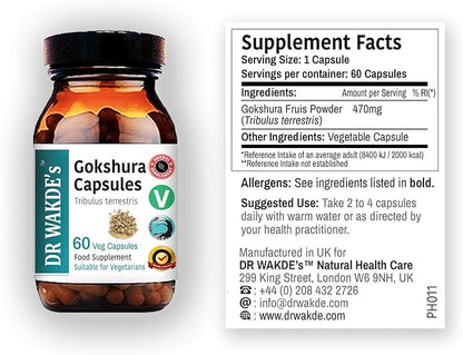 DR WAKDE'S Gokshura Capsules (Tribulus terrestris) - 60 Veg Caps | 100% Pure, All-Natural Supplement | Vegan, Plant-Based, Supports Vitality and Urinary Health