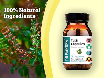 DR WAKDE'S Tulsi Capsules (Holy Basil, Ocimum Sanctum, 60 Veg Caps, Plant-Based Supplement, Ayurvedic Herb, All Natural, Vegan)