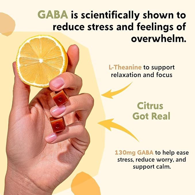 PYM Citrus Mood Chews Support for Stress, Worry & Overwhelm, 60 Count | 130mg GABA, 90mg L-Theanine | Vegan, Non-GMO, Gluten-Free, No Added Sugar | All-Natural Mood Balance Supplement Made in USA