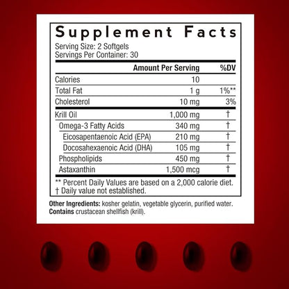 Doctor's Recipes Antarctic Krill Oil Omega 3 Supplement, 1000mg Softgels, DHA:EPA at 1:2 Perfect Ratio, 1.5mg Astaxanthin, Clean Extraction, No Fish Taste, Brain, Eye Health, Non-GMO
