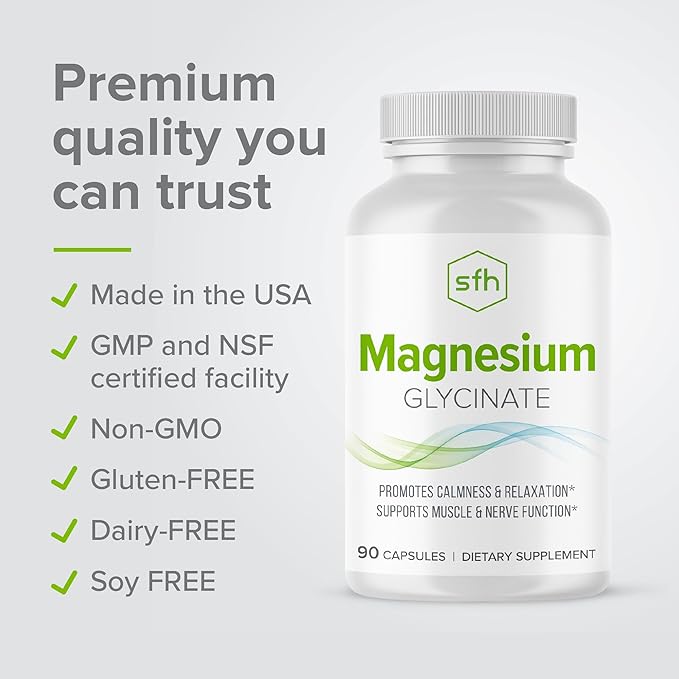SFH Magnesium Glycinate 183mg - Highly Absorbable for Relaxation, Sleep & Recovery, Gentle on Stomach, Easy-to-Swallow Capsules, 45-Day Supply