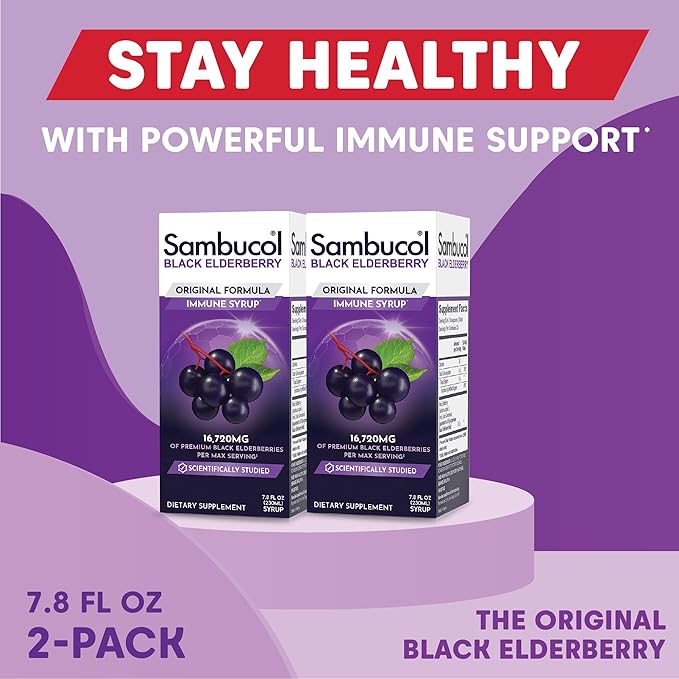 Sambucol Black Elderberry Syrup - Sambucus Syrup, Black Elderberry Liquid, Immune Support for Kids and Adults, High Antioxidants, Gluten Free - Original Formula, 7.8 Fl Oz, 2-Pack