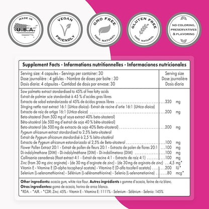 Supersmart - ProstaNatural Formula (Advanced Formula) - with Saw Palmetto, Nettle Root, Beta-Sitosterol - Prostate Supplement | Non-GMO & Gluten Free - 120 Vegetarian Capsules
