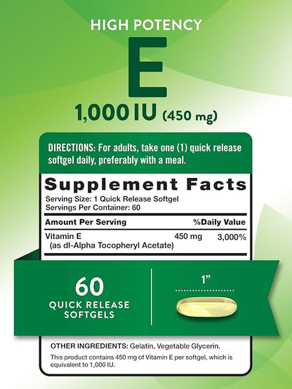 Nature's Truth Vitamin E Softgels | 1000 IU | 60 Count | Non-GMO & Gluten Free Supplement