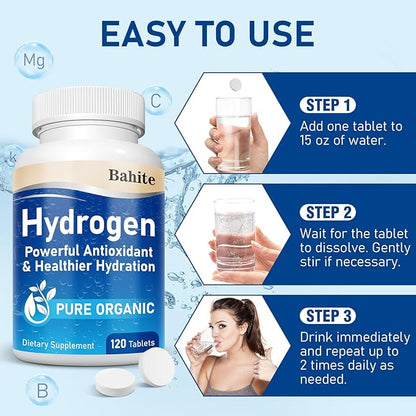 Hydrogen Water Tablets with Magnesium, Molecular H2 Hydrogen Tablets for Drinking Water, Brain Health & Cognitive Support, Non-GMO, Gluten Free, 120 Count
