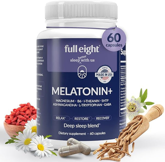 Melatonin+ Fast Dissolve Melatonin Supplements 10mg – Sleep Aid for Adults, Natural Sleep Support, Magnesium, B6, L-Theanine, 5-HTP, Ashwagandha, L-Tryptophan, GABA, 60 Capsules