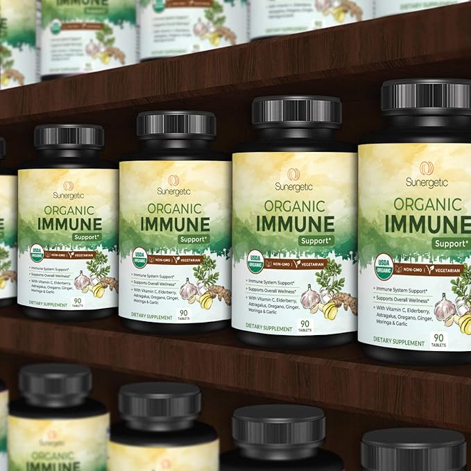 USDA Organic Immune Support Supplement – Organic Immune Health Supplement with Vitamin C, Elderberry, Astragalus, Oregano, Ginger, Moringa & Garlic – Organic Immune System Support - 90 Immune Tablets