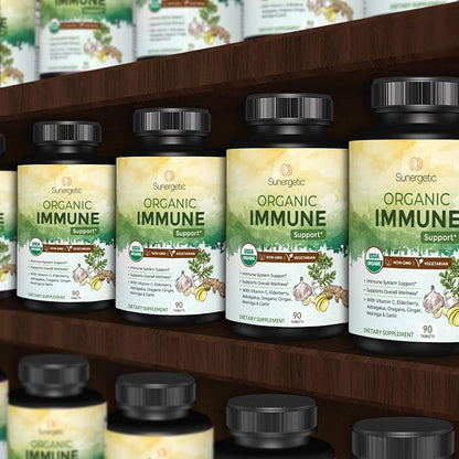 USDA Organic Immune Support Supplement – Organic Immune Health Supplement with Vitamin C, Elderberry, Astragalus, Oregano, Ginger, Moringa & Garlic – Organic Immune System Support - 90 Immune Tablets