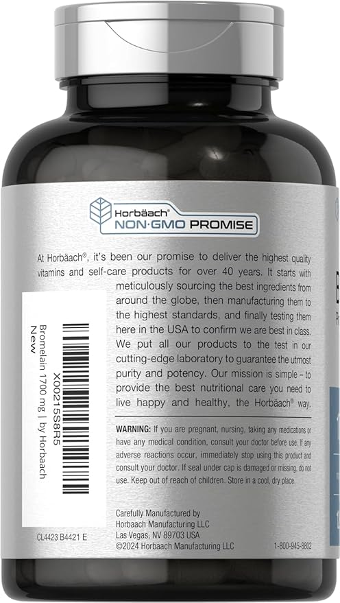 Horbäach Bromelain 1700 mg | 120 Capsules | Supports Digestive Health | Pineapple Enzyme Supplement | Non-GMO, Gluten Free