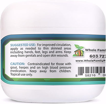 Arginine Circulation Cream 2 oz - Menthol, L Arginine & L Citrulline Lotion - Supports Healthy Leg & Body Blood Flow - Whole Family Products
