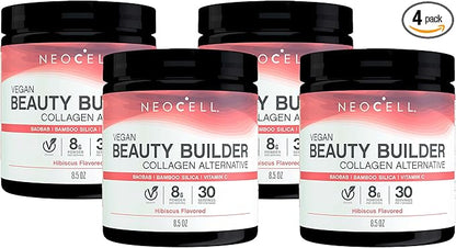 NeoCell Vegan Beauty Builder Collagen Alternative; Plant-Based Vegan Collagen-Booster Supports Collagen Production; Hibiscus Flavored; 8 g Powder/Serv; 30 Servs; 8.5 Oz,* (Pack of 4)