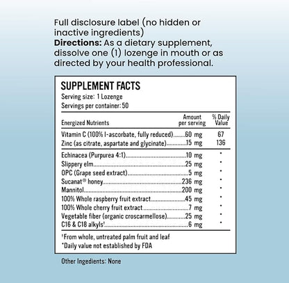 Triple Zinc Lozenges - 3 Forms of Bioavailable Zinc Glycinate, Zinc Citrate, Zinc Aspartate - Zinc Immune Support Supplement Echinacea, Slippery Elm, OPC, Vitamin C, Sucanat Honey